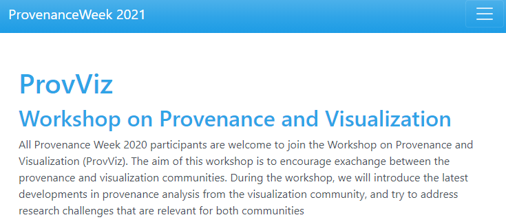 Co-chair for Workshop on Provenance and Visualization (ProvViz)&nbsp;2021